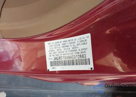 2004 Honda Cr-V Lx from USA, damaged, VIN JHLRD78494C012683